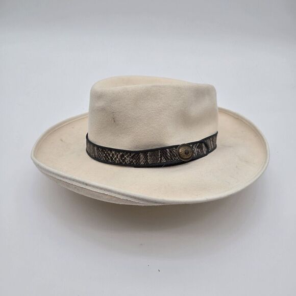 Vintage Wool Hat Mens M Cream Southwestern Cowboy Fedora Felted Conch Union - Picture 1 of 9